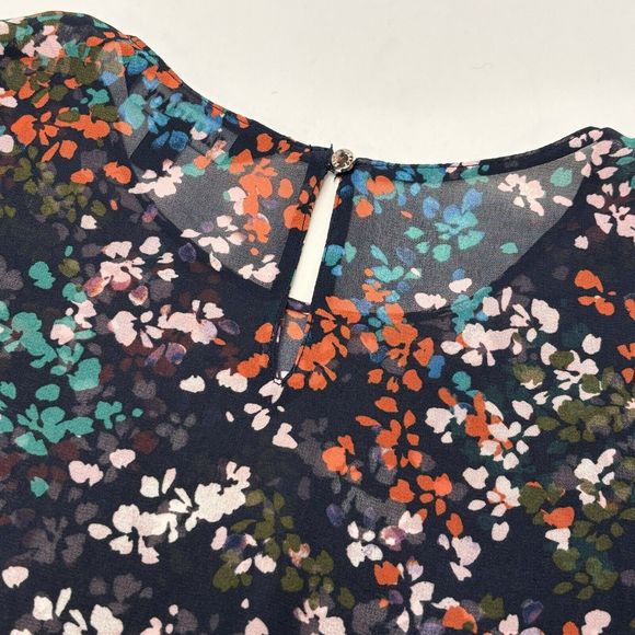 Ellen Tracy Sleeveless Blouse Medium Floral Sheer Pleated Ruffle NEW - Picture 8 of 10